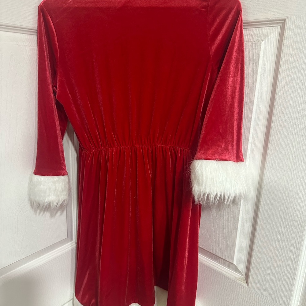 Red Velvet Kids Dress with Faux Fur Cuffs